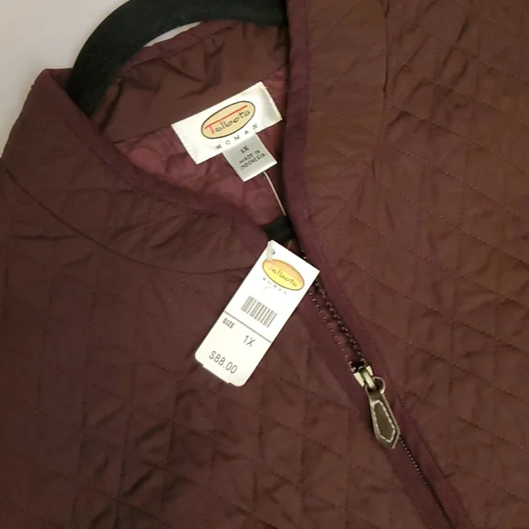 TALBOTS WOMAN brown quilted vest corduroy zipper pockets 1X